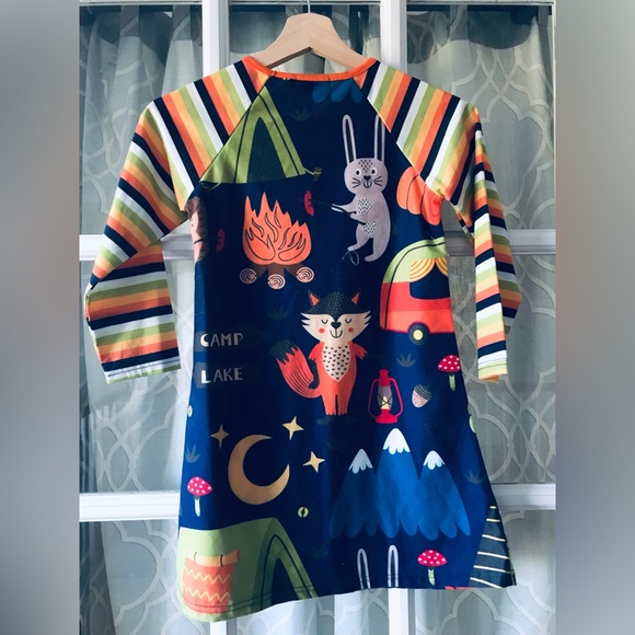 Sunshine Swing dress fall camping theme dress with bunnies, foxes, hedgehog - Picture 2 of 4